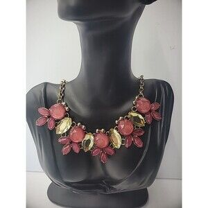 Vintage Traci Lynn Necklace Statement Yellow Pink Flowers Silver Tone Gold Tone
